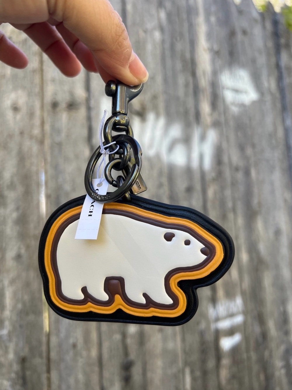 Coach Polar Bear Leather Key Charm NWT